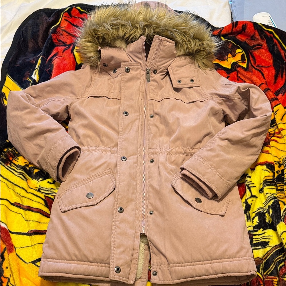 Abercrombie Kids Blush Puffer Jacket with Faux Fur Trim